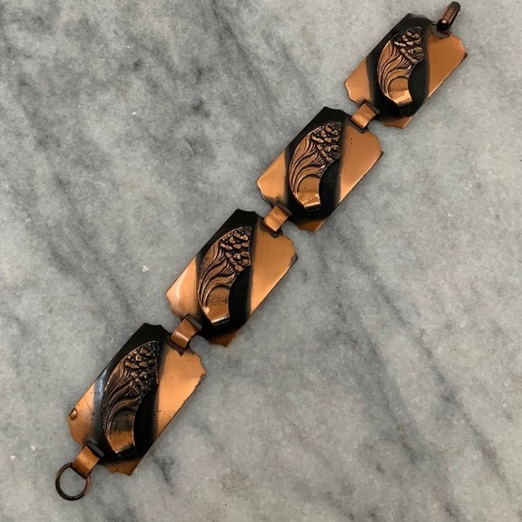 VTG Burnished Copper Bracelet Abstract Floral - Picture 3 of 7